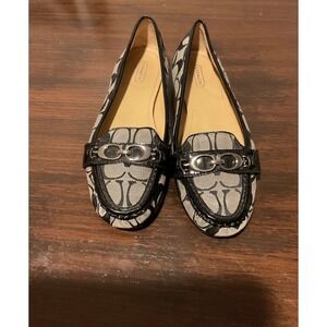 Coach Signature C Monogram Leather Buckle Loafer Flats Women Sz 8B Black & Gray